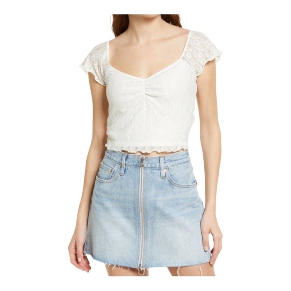 ABOUND Lace Short Sleeve Baby Tee In Ivory - Picture 1 of 10